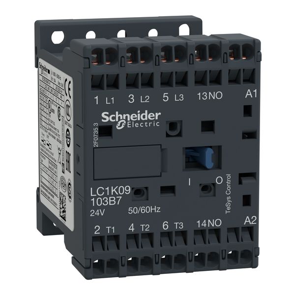 TeSys LC1K contactor, 3P, AC-3 440V 9 A, 1NO aux, 24V AC coil image 2