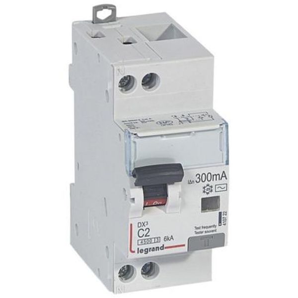 Differential circuit breaker DX³4500 high inlet and low outlet screw U+N 230V~ - 2A typeAC 300mA - curve C - 2 modules image 1