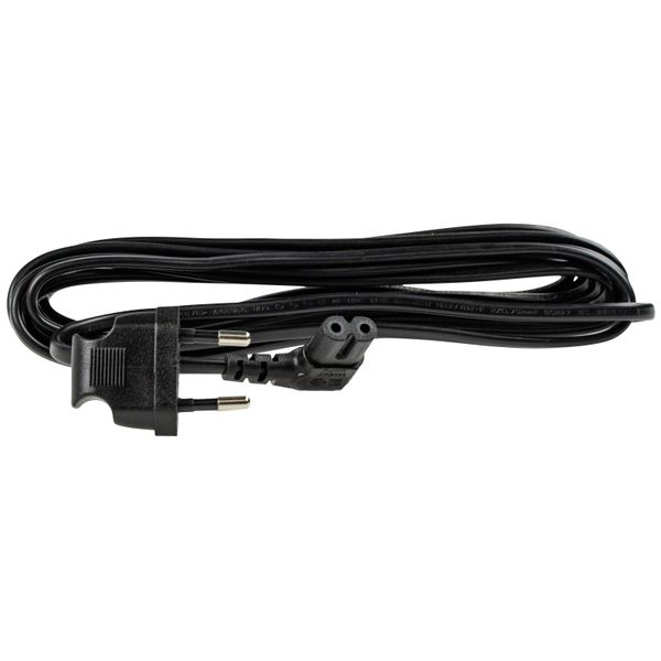 EURO-powercord 1,5m, black1,5m H03VVH2-F 2x0,75, black1st side: angled Euro plug 230V~/2,5A2nd side: angled C7 socket (DIN60320)In polybag with labelIP20 image 1