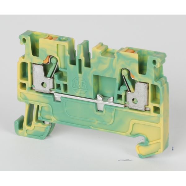 Terminal Block, Grounding, Yellow/Green, 5.1mm, 600VAC/DC, 28-12AWG image 1