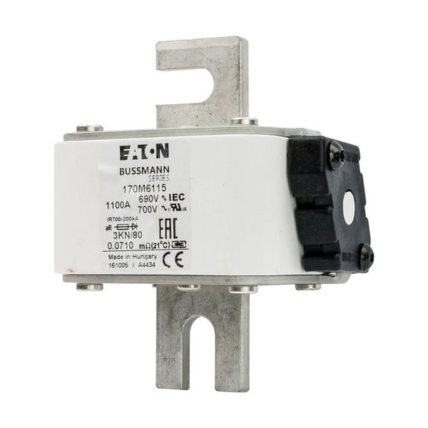 Fuse-link, high speed, 1100 A, AC 690 V, DIN 3, 76 x 92 x 109 mm, aR, DIN, IEC, single indicator image 8