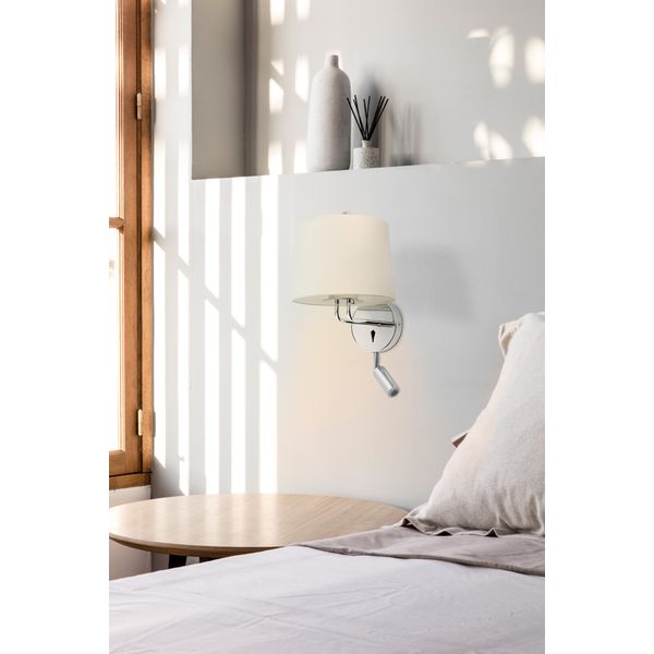 MONTREAL CHROME WALL LAMP WITH READER BEIGE LAMPSH image 1