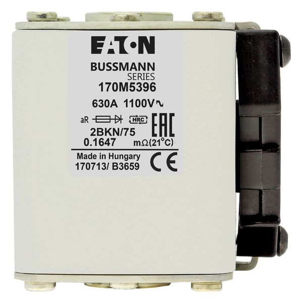 Fuse-link, high speed, 630 A, AC 1100 V, size 2, 61 x 75 x 77 mm, aR, IEC, UL, single indicator image 15