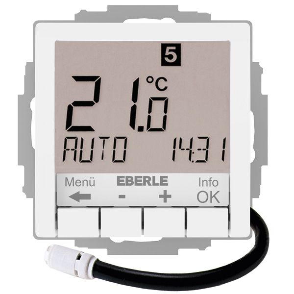 Clock thermostat for controlling electrical temperature control systems, RAL9016 glossy 55x55, AC 230V, 1 NO contact 16 A, white backlighting image 1