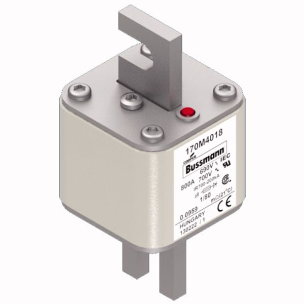 Fuse-link, high speed, 800 A, AC 690 V, DIN 1, 53 x 53 x 108 mm, aR, DIN, IEC, single indicator image 3