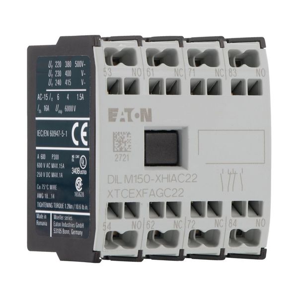 Auxiliary contact module, 4 pole, Ith= 16 A, 2 N/O, 2 NC, Front fixing, Spring-loaded terminals, DILMC40 - DILMC150, XHIA image 9