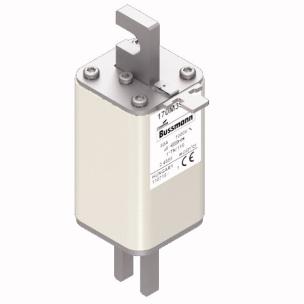 Fuse-link, high speed, 80 A, AC 1000 V, compact DIN 1, 43 x 61 x 138 mm, aR, DIN, IEC, type T indicator image 3