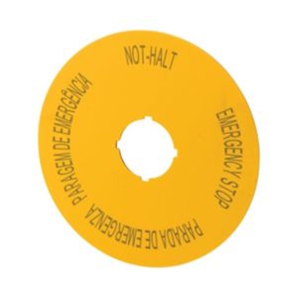 Label, emergency stop, D=90mm, yellow, DE, EN, ES, PT image 2