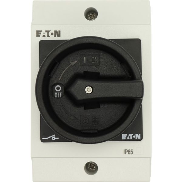 Main switch, T0, 20 A, surface mounting, 2 contact unit(s), 3 pole, 1 N/C, STOP function, With black rotary handle and locking ring image 3