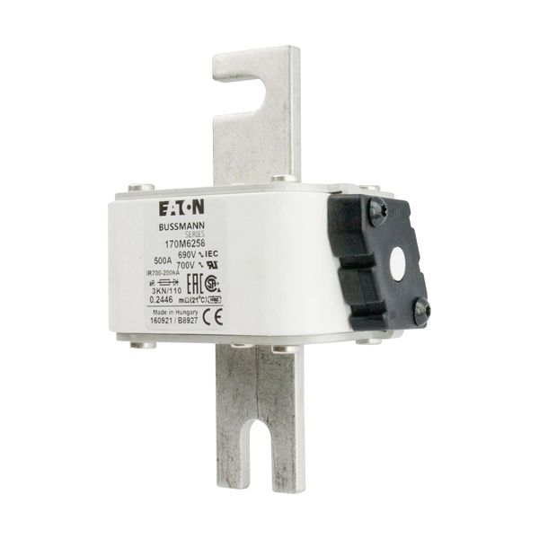 Fuse-link, high speed, 500 A, AC 690 V, DIN 3, 76 x 92 x 139 mm, aR, DIN, IEC, single indicator image 8