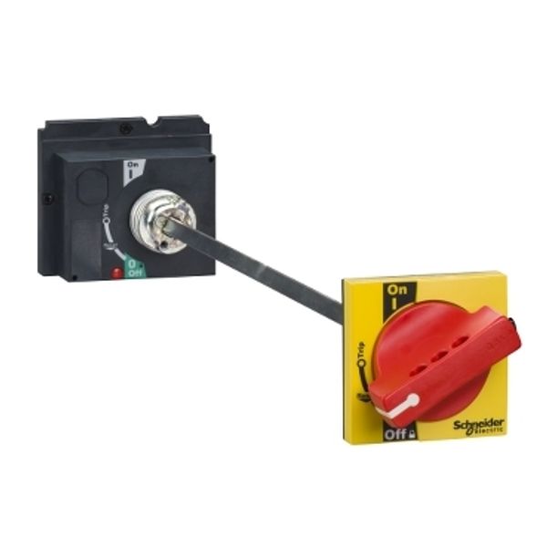 Extended rotary handle, ComPact NSX 100/160/250, red handle/yellow front, shaft length 185mm to 600mm, IP55 image 2