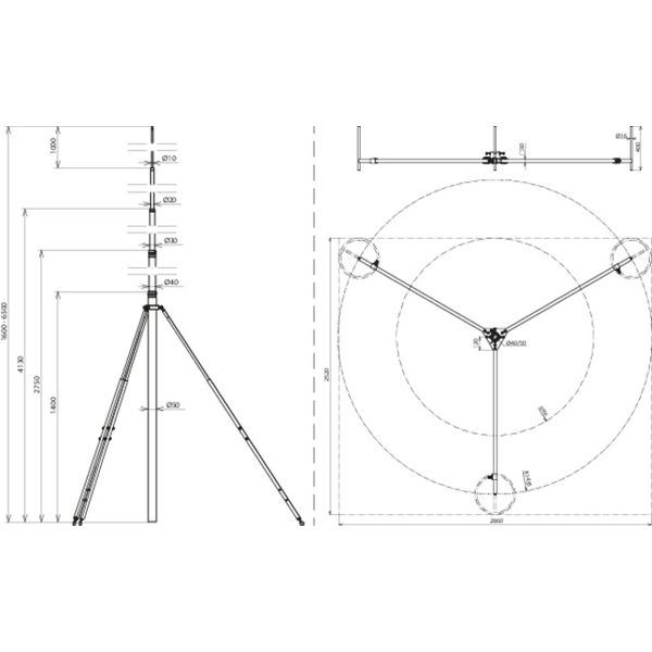-SET- telescopic air-term. rod w. brace L 6.5 m Al & tripod R 1435 mm  image 2