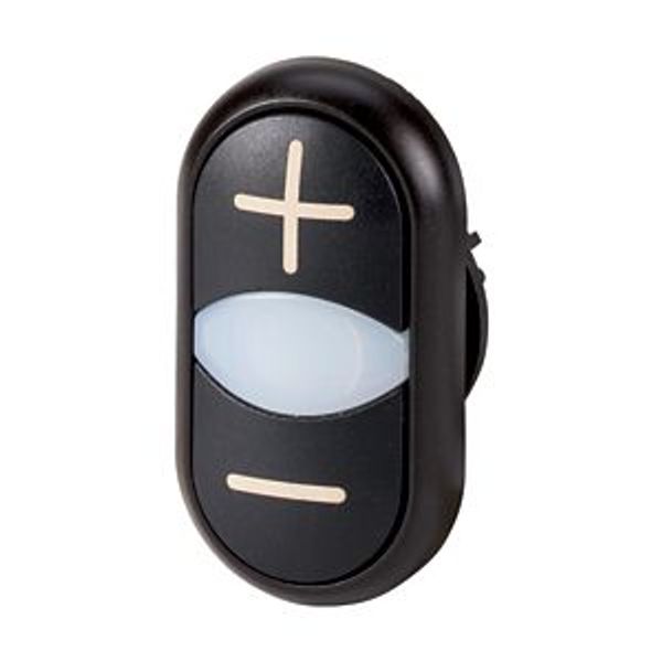 Double actuator pushbutton, RMQ-Titan, Actuators and indicator lights non-flush, momentary, White lens, black, black, inscribed, Bezel: black image 2