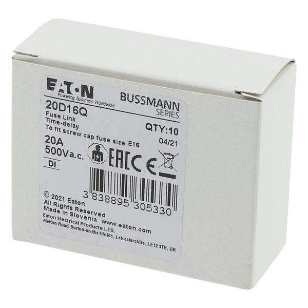 Fuse-link, LV, 20 A, AC 500 V, D1, gR, IEC, fast acting image 14