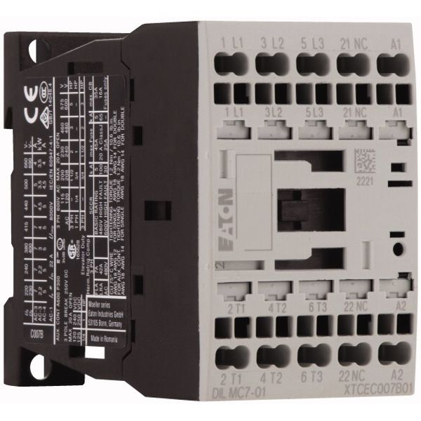 Contactor, 3 pole, 380 V 400 V 3 kW, 1 NC, 230 V 50 Hz, 240 V 60 Hz, AC operation, Spring-loaded terminals image 4