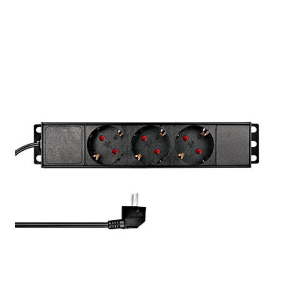 10" PDU, 3x Schuko, 1U, 2m-cable,  Black, ALU image 1