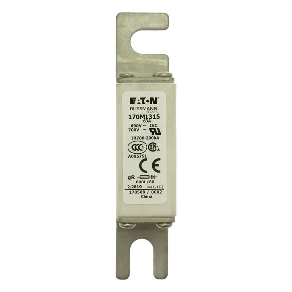 Fuse-link, high speed, 63 A, AC 690 V, DIN 000, 21 x 40 x 100 mm, gR, DIN, IEC image 12