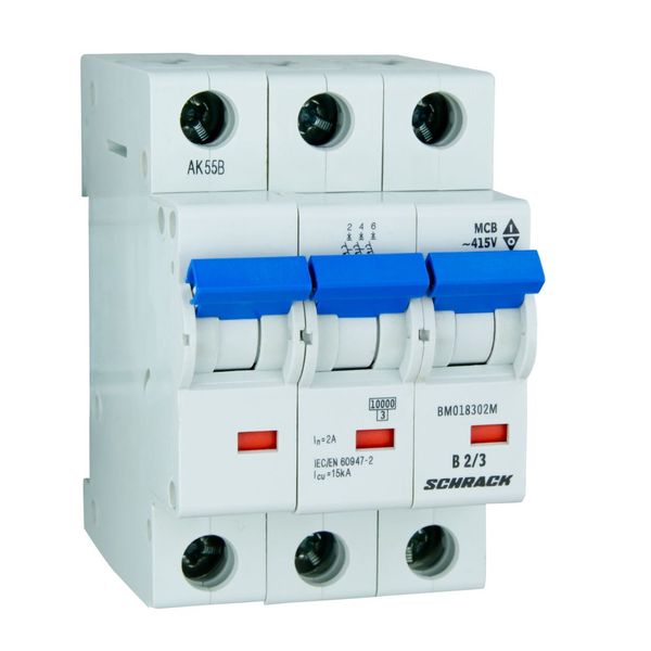 Miniature Circuit Breaker (MCB) B, 2A, 3-pole, 40ø C, 10kA image 1