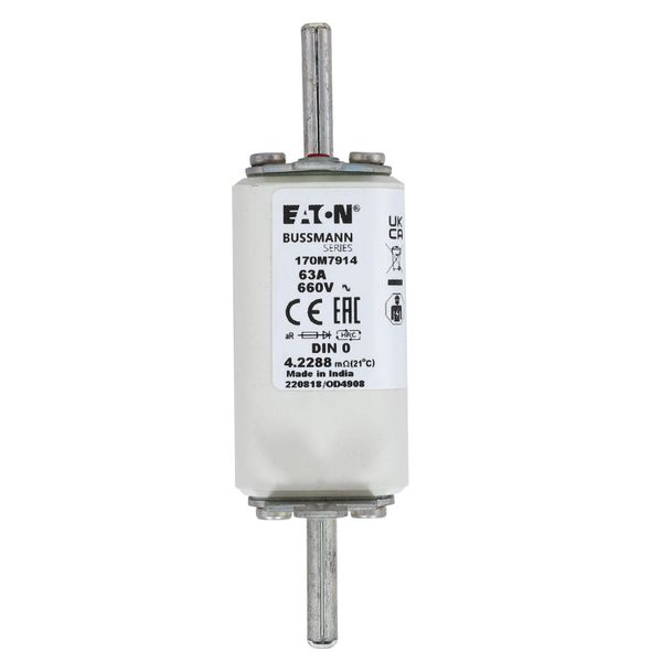 Fuse-link, high speed, 63 A, AC 660 V, DIN 0, aR, DIN, IEC, single indicator, live gripping lugs image 9