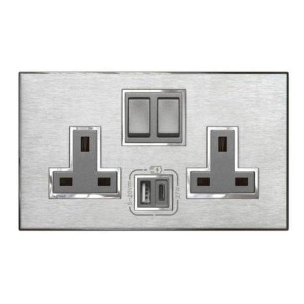 572807 Arteor 2 gang single pole switched outlets - with USB A+C 27W charger image 1