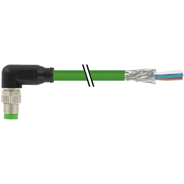 M8 male 90° 180° A-cod. w.cable PUR 1x4xAWG26 shielded gn+drag-ch 3m image 1