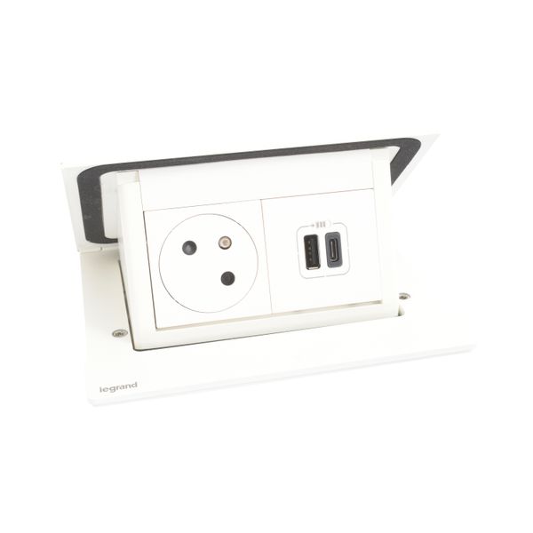 Incara Pop-up equipped with 1 2P+E Surface socket and 1 15W USB Type-A+Type-C charger with cord - 4 stainless steel modules image 1