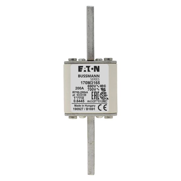 Fuse-link, high speed, 200 A, AC 690 V, compact size 1, 45 x 45 x 134 mm, aR, DIN, IEC, single indicator image 5