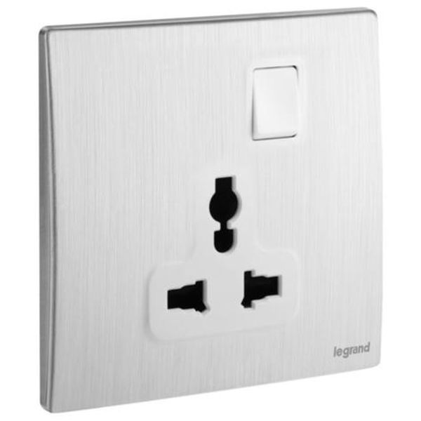 Mallia Senses - 1 gang Multistandard switched socket outlet - Brushed Aluminium image 1