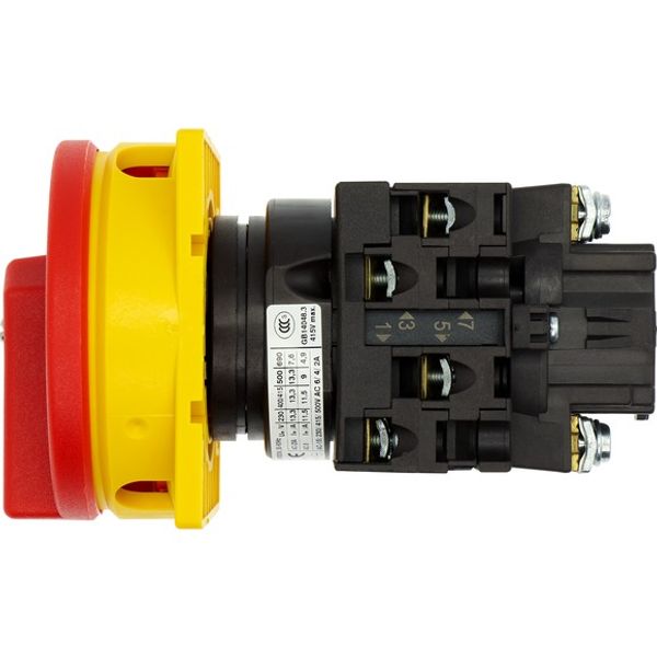 Main switch, T0, 20 A, flush mounting, 2 contact unit(s), 3 pole, 1 N/O, Emergency switching off function, With red rotary handle and yellow locking r image 8