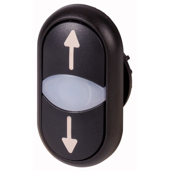Double actuator pushbutton, RMQ-Titan, Actuators and indicator lights non-flush, momentary, White lens, black, black, inscribed, Bezel: black, arrow u image 1