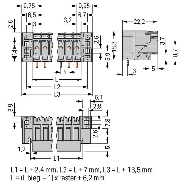 THT male header 1.0 x 1.0 mm solder pin angled gray image 3