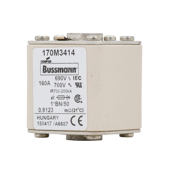 Fuse-link, high speed, 160 A, AC 690 V, compact size 1, 45 x 59 x 51 mm, aR, IEC, UL, single indicator image 16