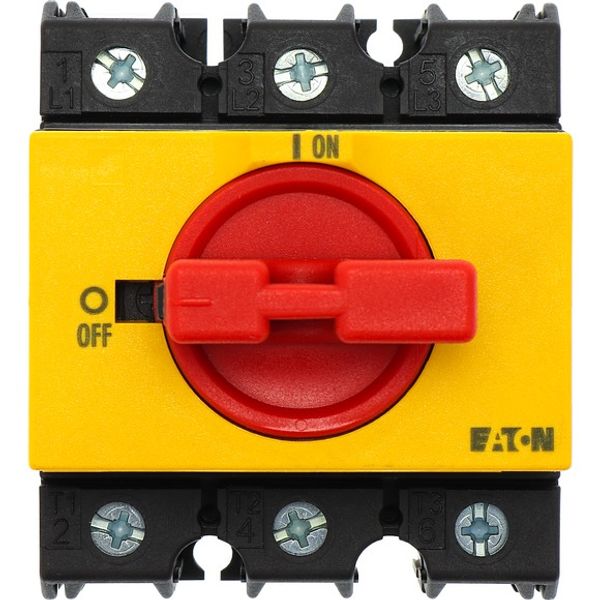 On-Off switch, P3, 63 A, service distribution board mounting, 3 pole, Emergency switching off function, with red thumb grip and yellow front plate, Lo image 4