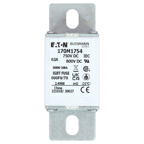 Fuse-link, high speed, 63A, DC 750 V, size 000, 24 x 36 x 96 mm, aR, IEC, UL image 4