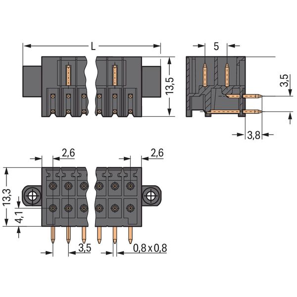 THT male header, 2-row 0.8 x 0.8 mm solder pin angled black image 4