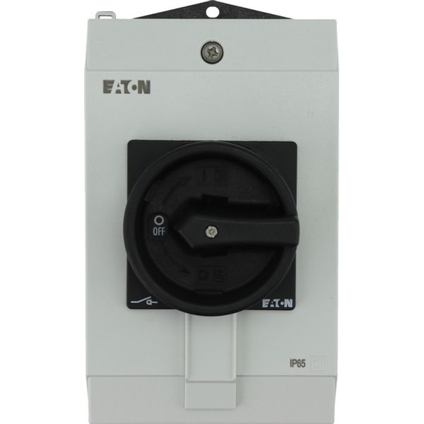 Main switch, P1, 40 A, surface mounting, 3 pole, 1 N/O, 1 N/C, STOP function, With black rotary handle and locking ring, Lockable in the 0 (Off) posit image 1