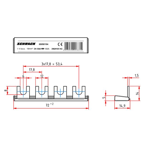 Busbar, 4x, insulated, for TN-S, TT system image 3