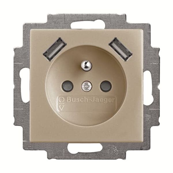 20 MUCB2USB-93-507 Socket Earthing pin with USB AA champagne - Basic55 image 1