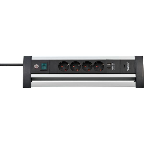 Alu-Office-Line Extension Lead with USB Power Delivery USB-charger 4-way 1.8m H05VV-F 3G1.5 image 1