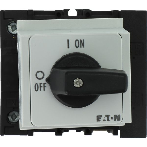 On-Off switch, P1, 40 A, service distribution board mounting, 3 pole + N, 1 N/O, 1 N/C, with black thumb grip and front plate image 1