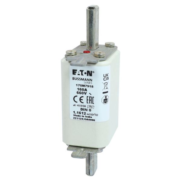 Fuse-link, high speed, 160 A, AC 660 V, DIN 0, aR, DIN, IEC, single indicator, live gripping lugs image 12