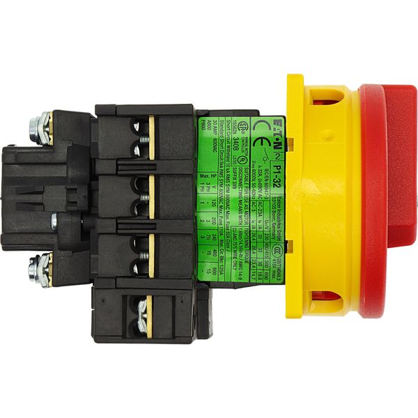 Main switch, P1, 32 A, flush mounting, 3 pole + N, Emergency switching off function, With red rotary handle and yellow locking ring, Lockable in the 0 image 33