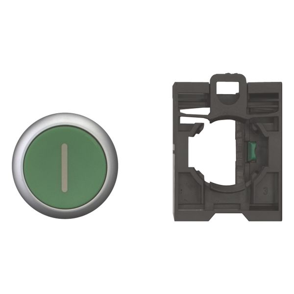 Pushbutton, RMQ-Titan, Flat, momentary, 1 N/O, green, inscribed, Bezel: titanium image 4