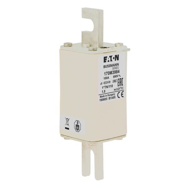 Fuse-link, high speed, 100 A, AC 1000 V, compact DIN 1, 43 x 61 x 138 mm, aR, DIN, IEC, type T indicator image 9