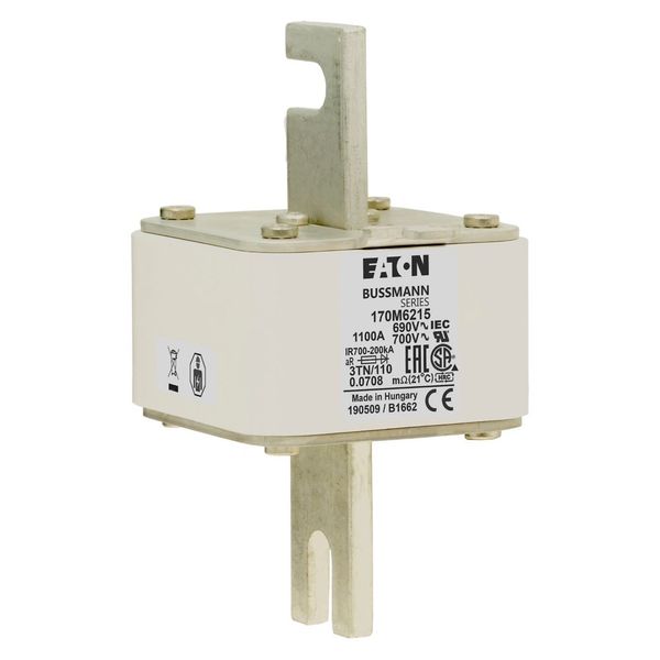 Fuse-link, high speed, 1100 A, AC 690 V, DIN 3, 76 x 90 x 139 mm, aR, DIN, IEC, type T indicator image 19