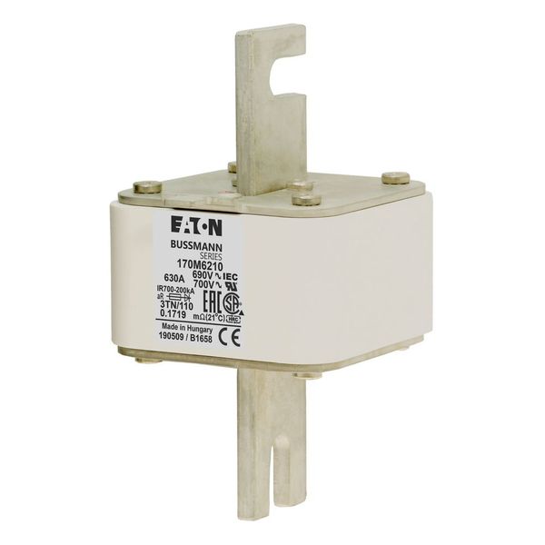 Fuse-link, high speed, 630 A, AC 690 V, DIN 3, 76 x 90 x 139 mm, aR, DIN, IEC, type T indicator image 8