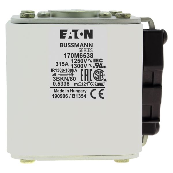 Fuse-link, high speed, 315 A, AC 1250 V, size 3, 76 x 92 x 83 mm, aR, IEC, UL, single indicator image 22