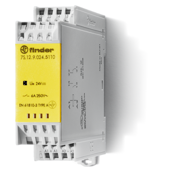 Mod.relay forcibly guided contacts 22,5mm/6A 1224VDC 1NO+1NC/AgNi+Au (7S.32.9.024.5110) image 1