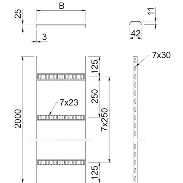SL 42 200 ALU Cable ladder, shipbuilding with trapezoidal rung 25x206x2000 image 2