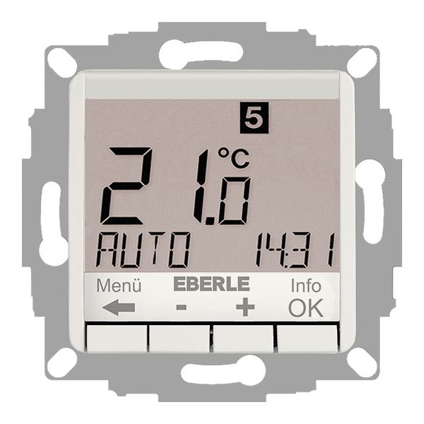 Clock thermostat as room controller, AC 230V, 1 changeover contact, heating 5(2) A, cooling 1(1) A, white backlighting image 1